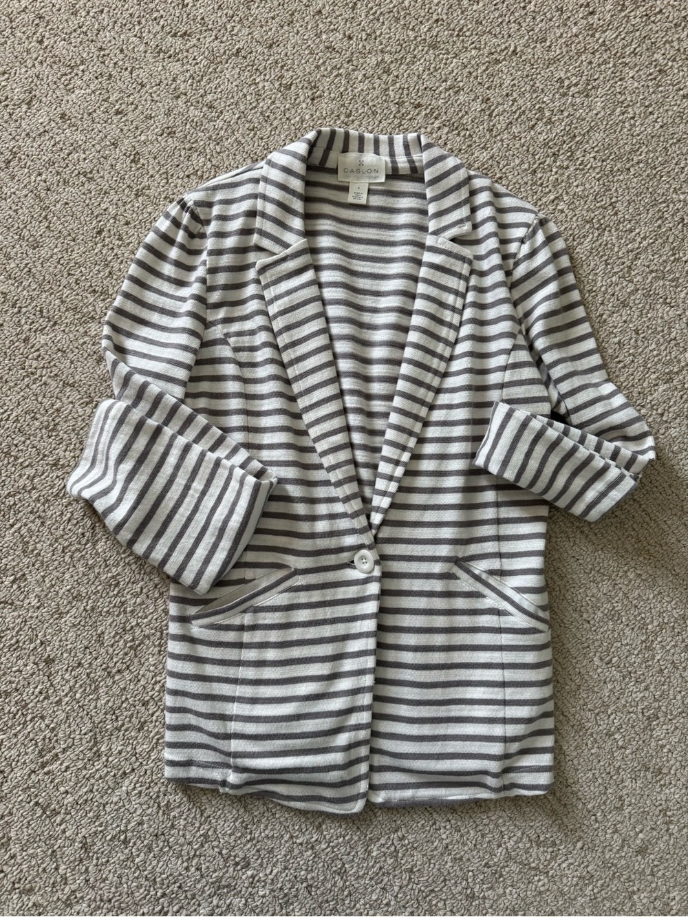 Caslon 100% soft cotton gray/cream striped blazer, size small